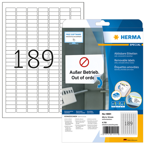 Etiket Herma 10001 25.4X10MM Wit | Kantoorartikel 1388574 | Bruna