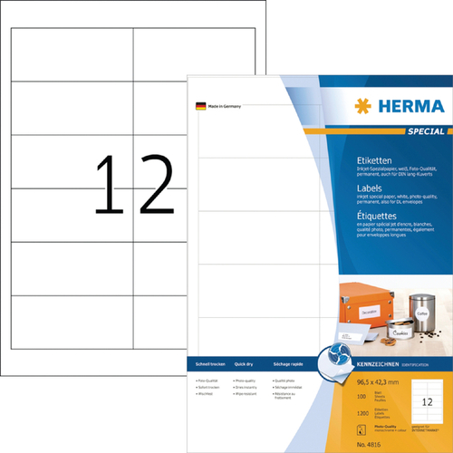 Bijna Afstoting ondernemer Etiket Herma 4816 96.5X42.3MM Wit 1200Stuks | Kantoorartikel | 817216 |  Bruna